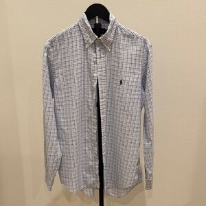 Polo by Ralph Lauren White Shirt with Blue Windowpane Plaid